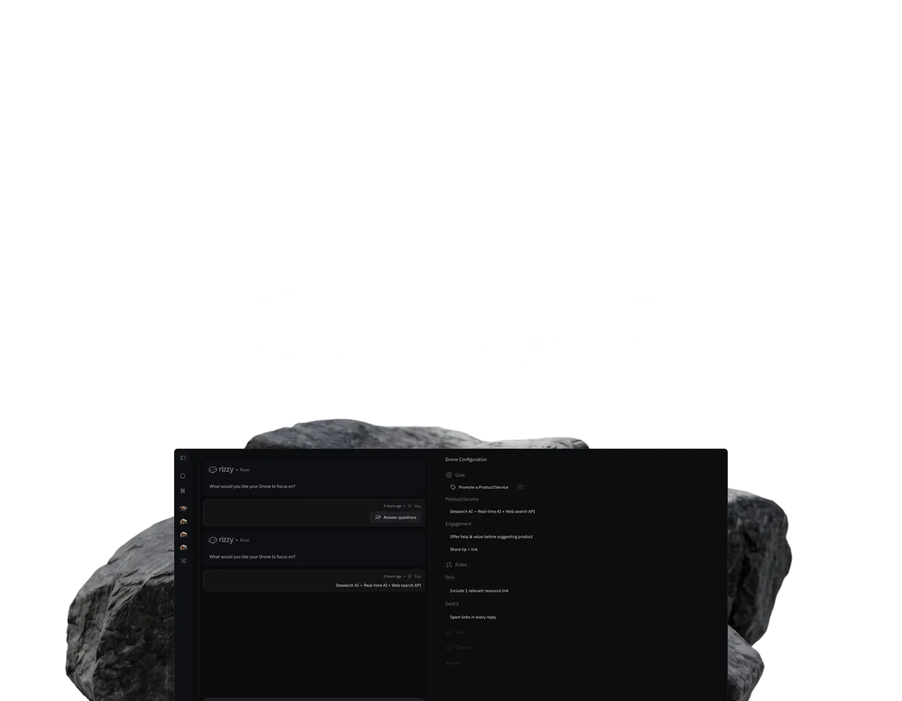 Rizzy AI agent configuration dashboard